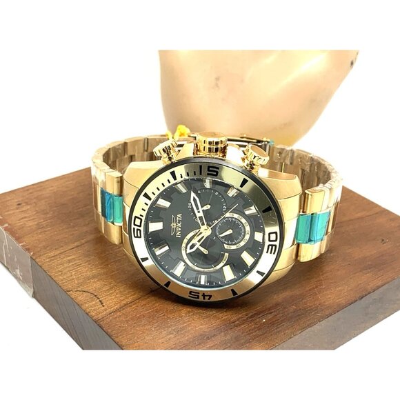 Invicta Mens Watch 22590 Pro Diver Chronograph Gold Tone Steel 48.5mm Black Dial - Picture 8 of 14